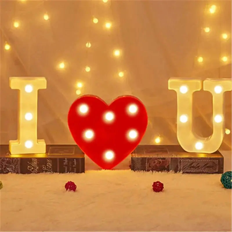 LED letter lamp set I heart U with warm white bulbs for home decor