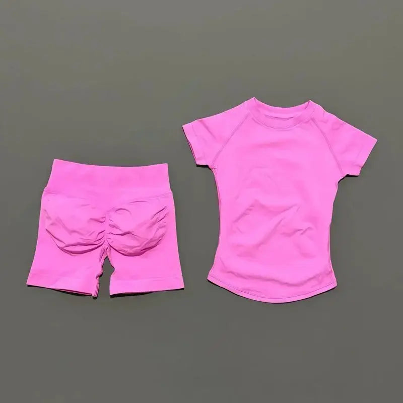 Histello 2 Piece Seamless Yoga Set Women Short Sleeve Top Leggings