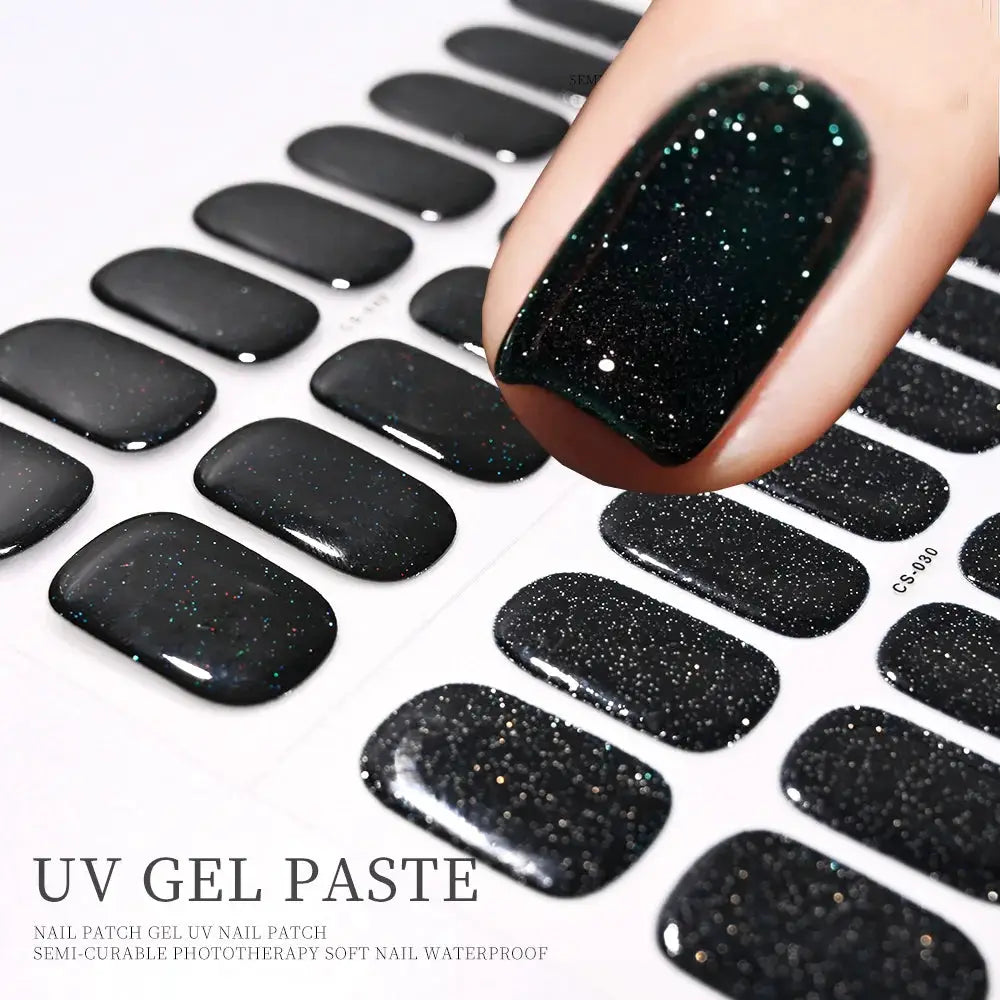 Simples Market 16Tips black glitter UV gel nail sticker set, full-cover nail decals