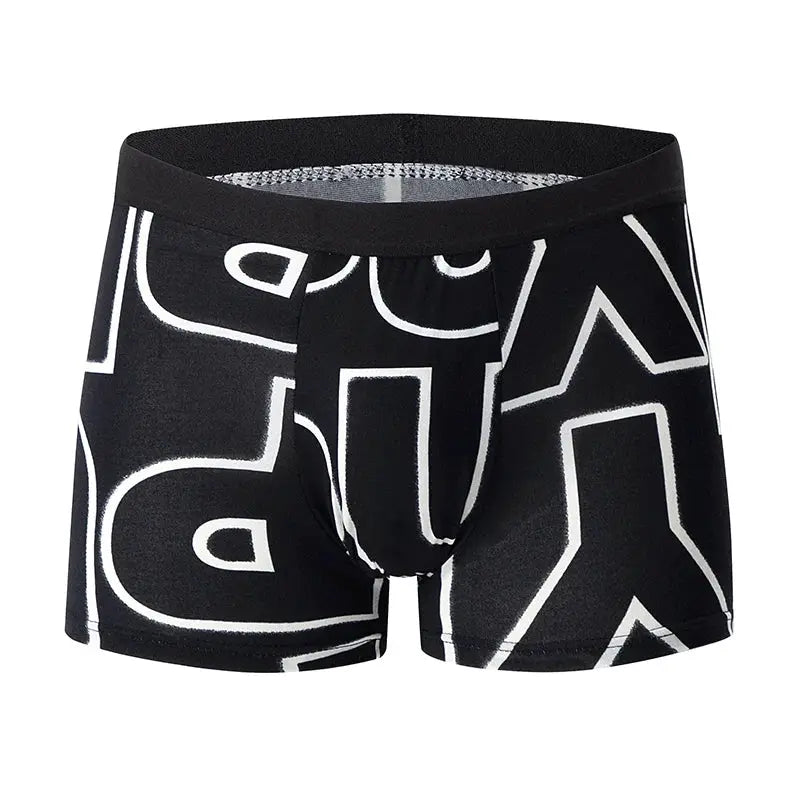 Men's boxer shorts in black with white geometric print
