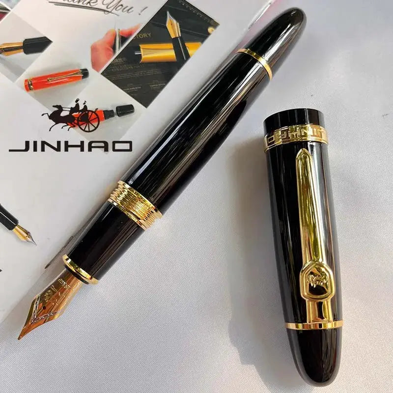 Jinhao 159 fountain pen with black body and gold trim, converter included