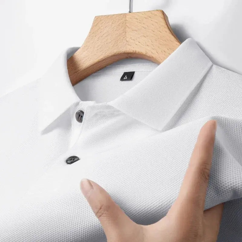 Men's 100% cotton polo shirt by Simples Market, white, breathable textured knit.