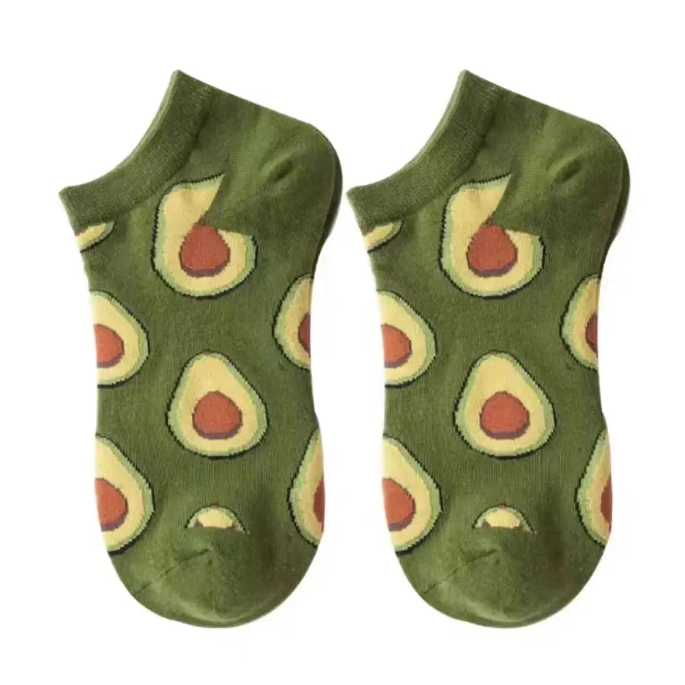 5 Pairs Avocado Crew Ankle Socks for Women Breathable Thin Knit Cartoon Fresh Kawaii Fashion