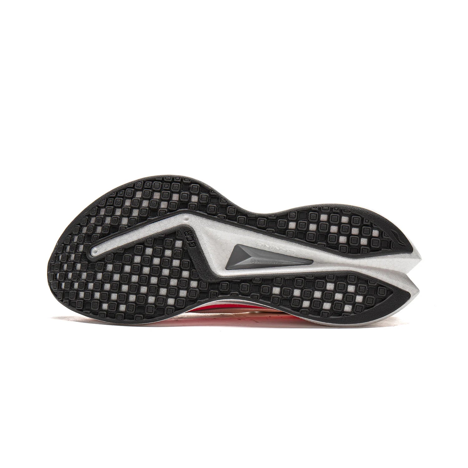 Li-Ning Red Hare 9 Pro running shoe outsole; black grid pattern with gray midsole and red accent, and visible tread texture