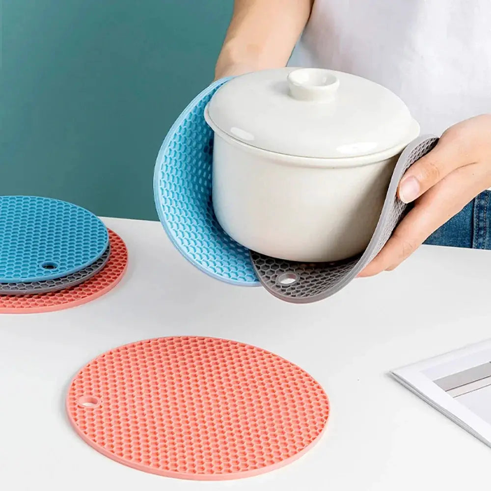 Multifunctional Silicone Tableware Mat Round Anti Slip Heat Resistant Coffee Cup Coaster And Pot Holder For Kitchen