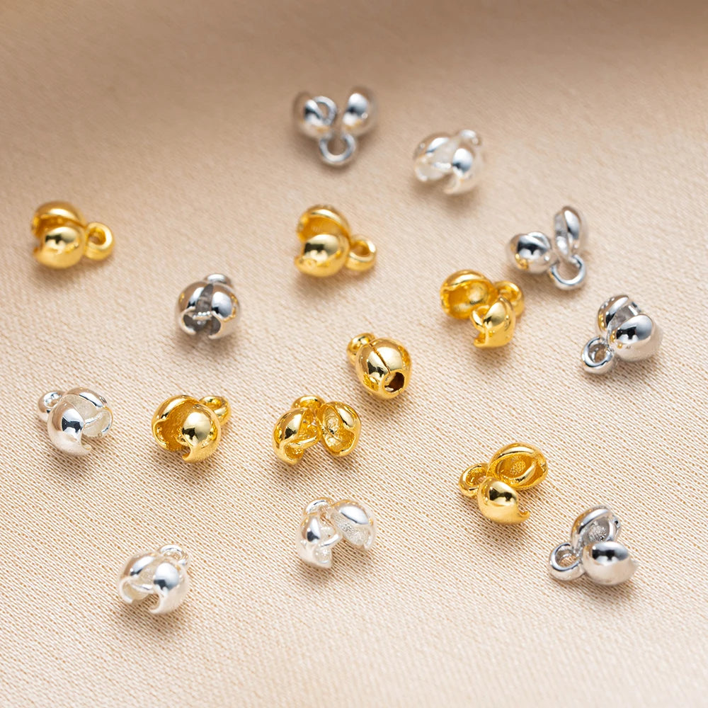 Pearl end beads for DIY jewelry, gold and silver tones, 20pcs, Simples Market, 18K gold-plated brass