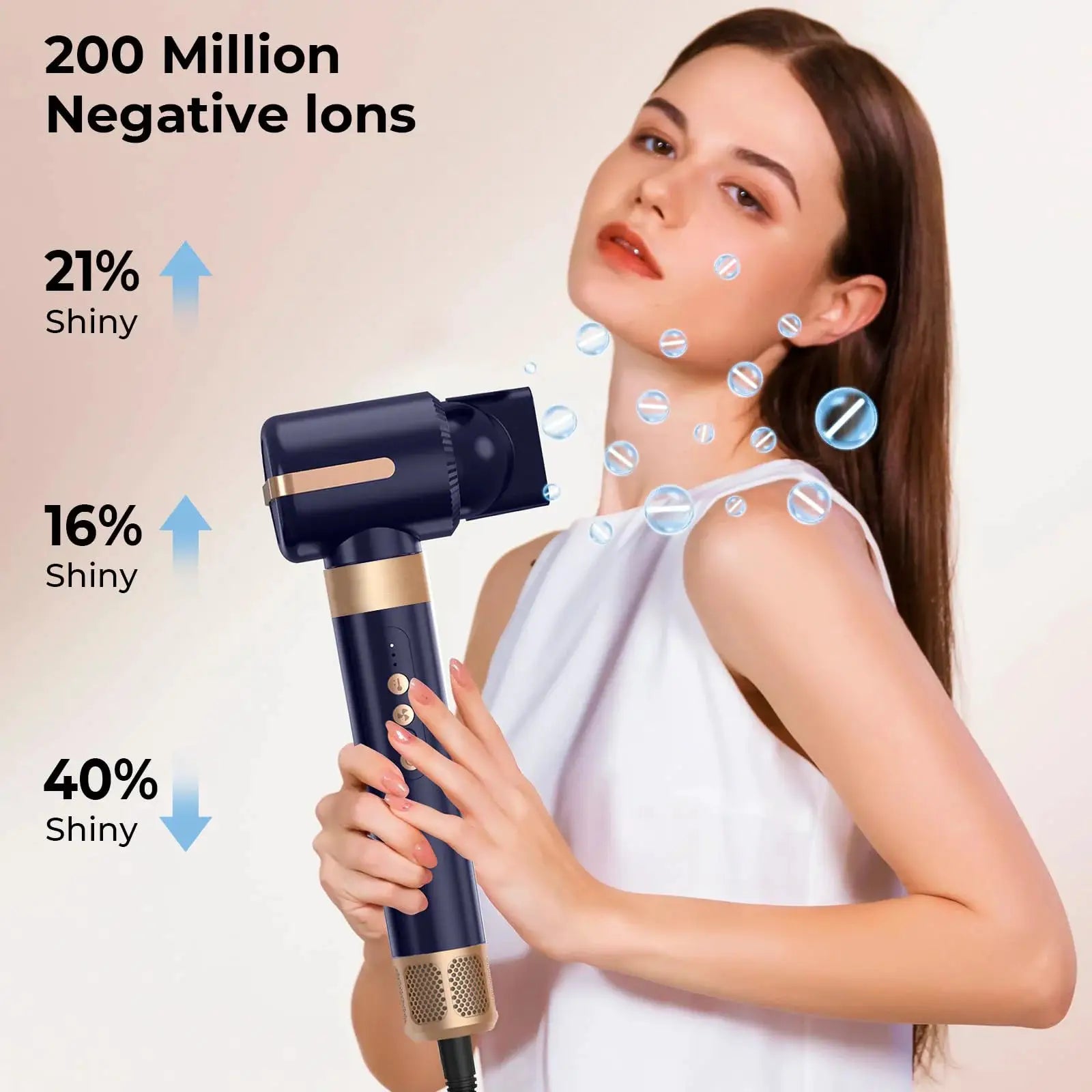 7-in-1 brushless hair dryer brush, navy blue and gold, Simples Market with diffuser