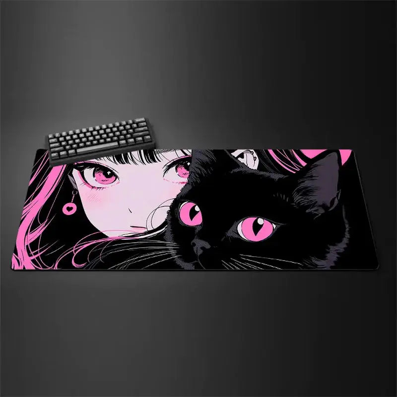 Kawaii Black Kitten Mouse Pad Large XXL Gaming Keyboard Mat for Home Office Bedroom Decor