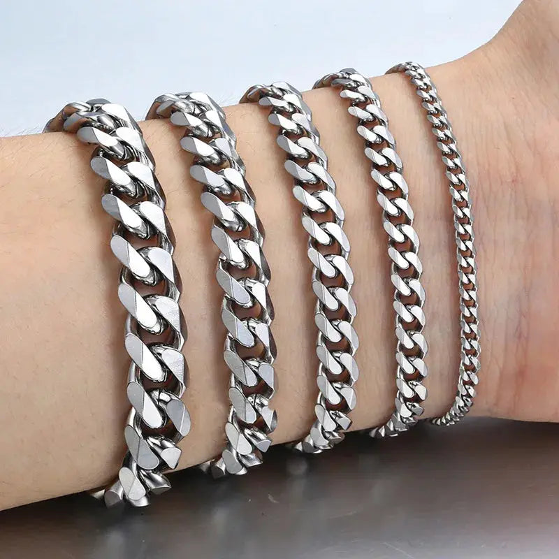 Stainless Steel Cuban Chain Bracelet For Men And Women 3mm 5mm 7mm 9mm Wide Durable Jewelry Gift