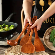 Kemorela 4 Piece Kitchen Utensil Set Wooden Cooking Tools Spatula Spoon Scoop Nonstick Safe For Nonstick Pans