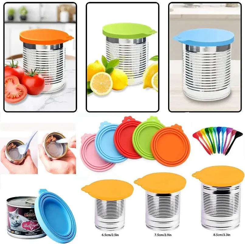 2 Piece Set Reusable Pet Food Can Covers Silicone Lids for Dogs and Cats Airtight Seal with Spoon