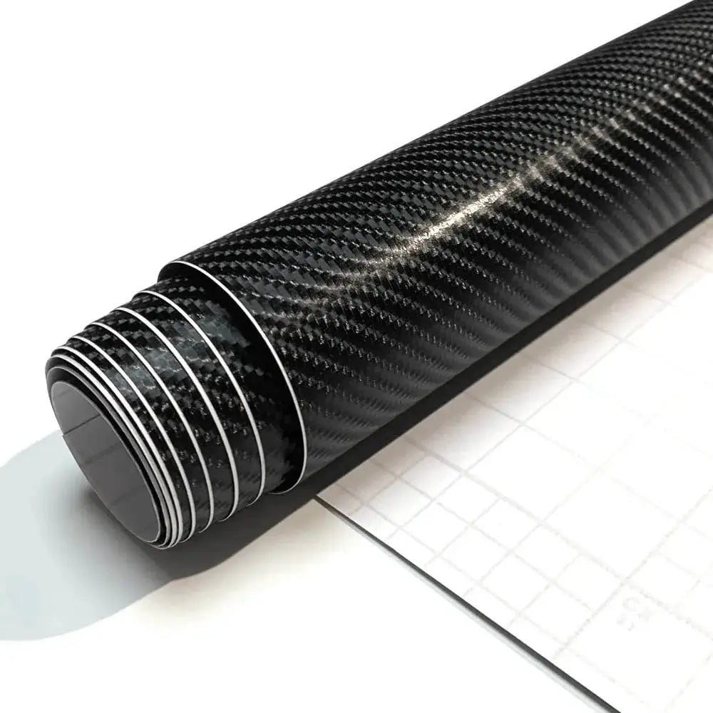 Carbon fiber vinyl wrap roll in glossy black finish for cars and motorcycles