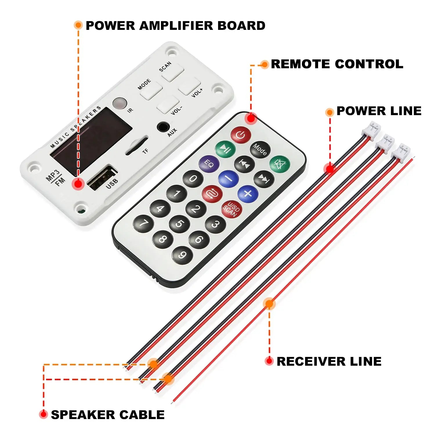 50W Bluetooth 5.0 DIY MP3 WAV Decoder Board for Car Audio DC 12V USB TF Card Slot FM with Mic