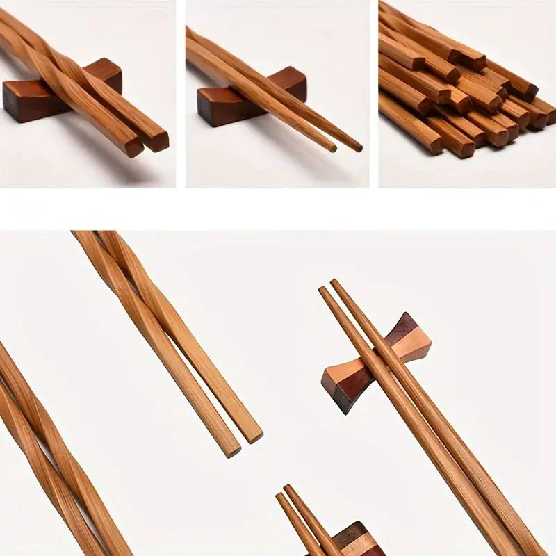 Five Pairs Natural Bamboo Chopsticks Set Chinese Style Pointed Household Tableware Kitchen Supplies