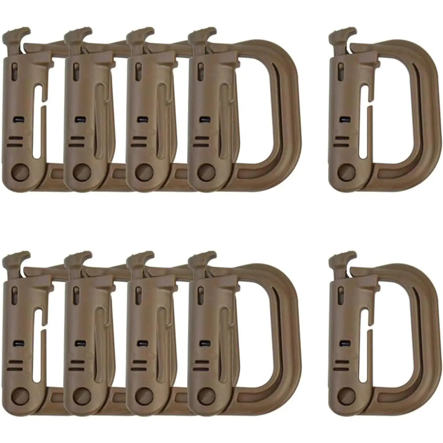 Tactical D-ring carabiner Grimlock locking plastic MOLLE clips, tan, six-pack by Simples Market