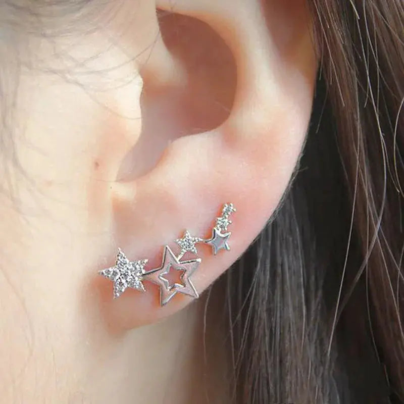 Shiny Star Stud Earrings for Women Zircon Rhinestones Mini Star Jewelry Gift for Parties and Birthdays