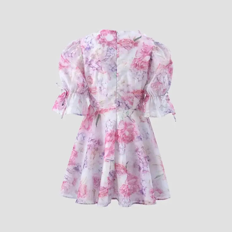 Floral Printed Backless Mini Dress Sleeveless A Line Party Clubwear