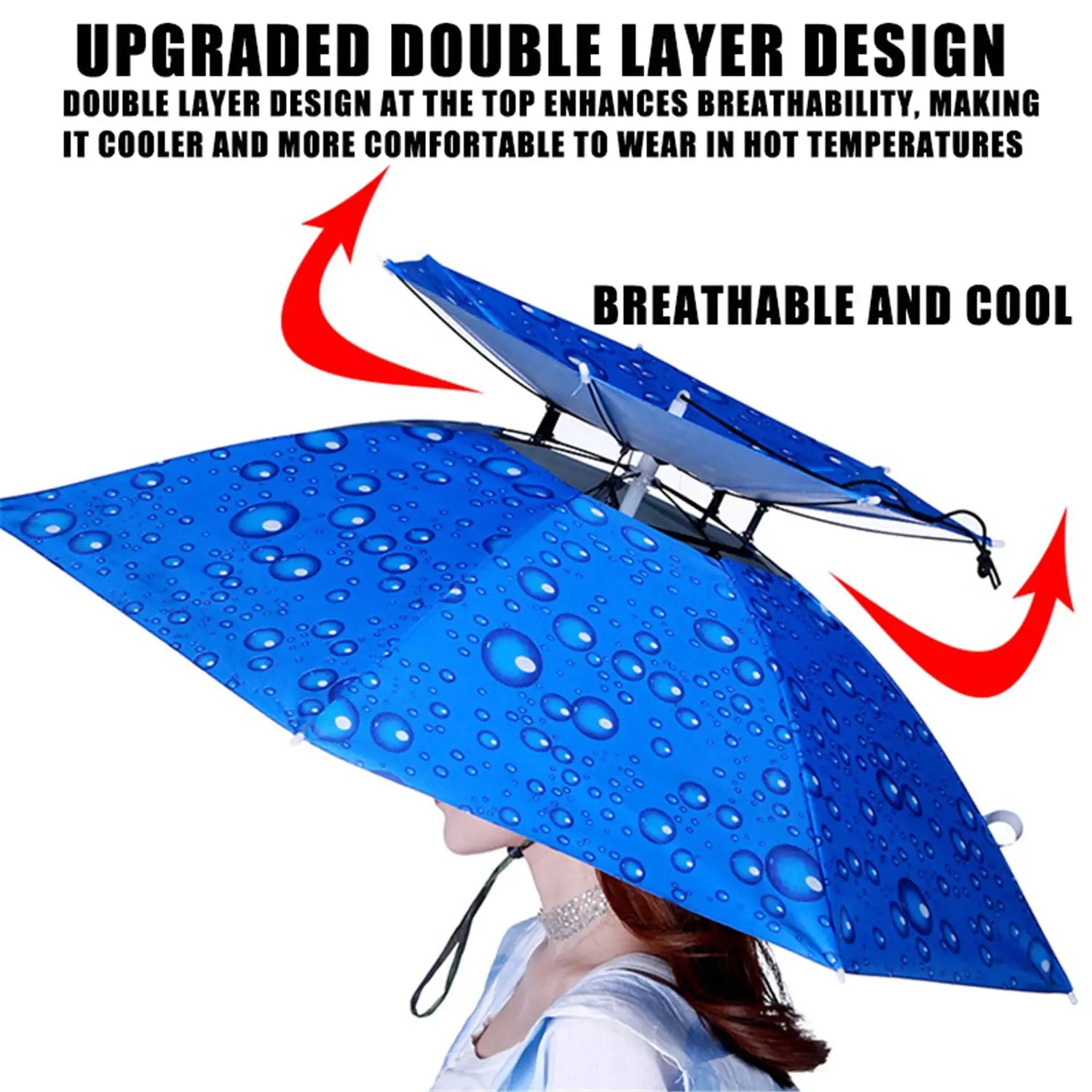 Foldable Rain Umbrella Hat With Sun Shade And Double Layer UV Protection Waterproof For Fishing Beach Hiking