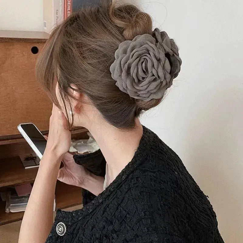 Maison Rose French Fabric Rose Hair Claw Clips Durable Plastic With Delicate Floral Pattern For Women And Girls