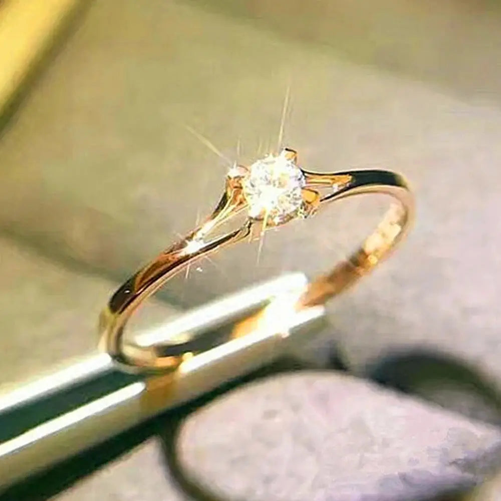 Huitan Minimalist Womens Ring With 4Mm Cubic Zirconia Engagement Wedding Band Brass Jewelry