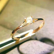 Huitan Minimalist Womens Ring With 4Mm Cubic Zirconia Engagement Wedding Band Brass Jewelry
