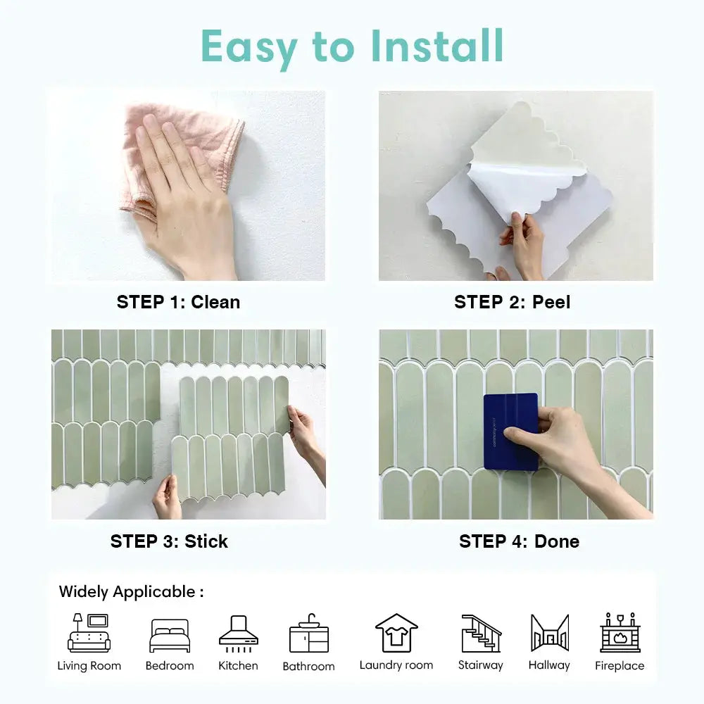 3D fish-scale tile sticker, green color, Simples Market self-adhesive backsplash tile 30x30cm, mold-resistant