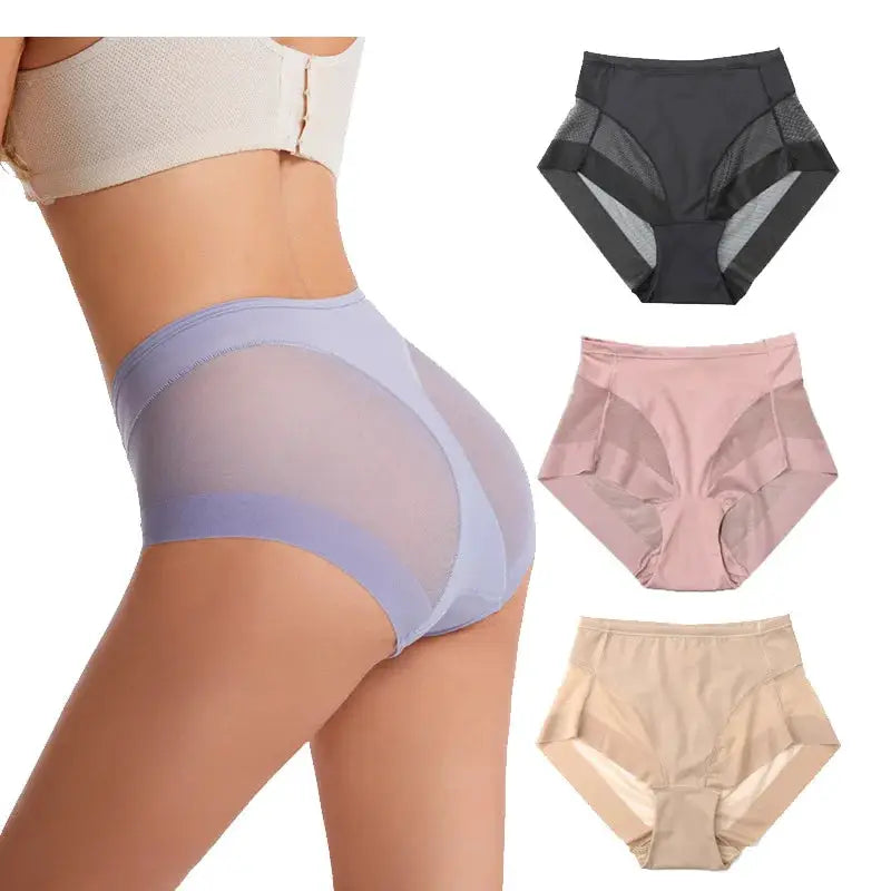 Simples Market 2-piece mid-rise mesh shaping briefs set; lavender color with tummy control and butt lift, sizes S–3XL