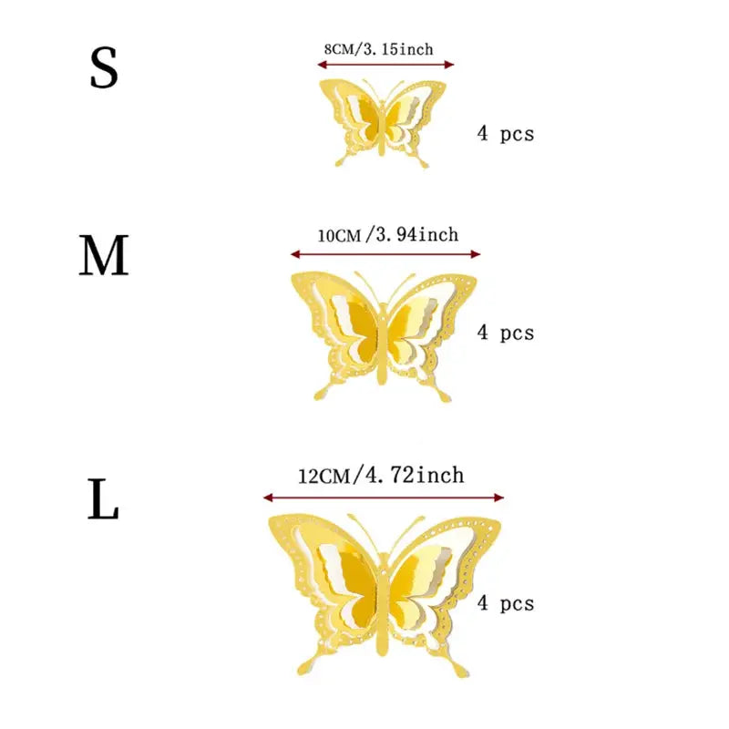 48 Pieces 3D Butterfly Wall Decor Set In Gold Finish With 4 Styles And 3 Sizes For Birthday Party Cake Room Decor