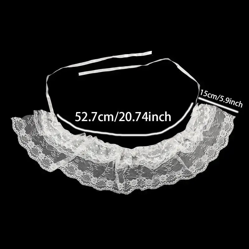 White lace choker necklace with ribbon ties, 52.7 cm long and 15 cm wide.