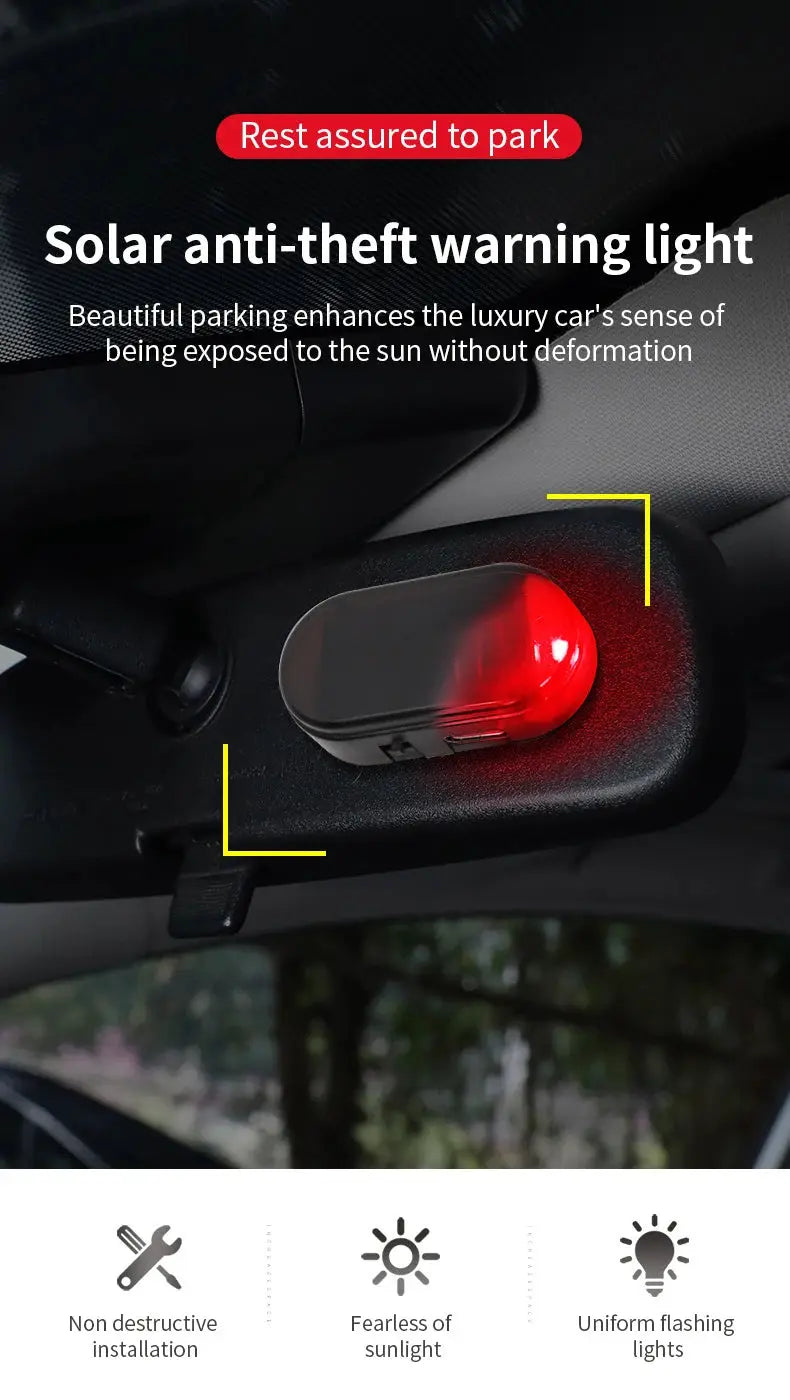 2-pack solar-powered car anti-theft warning lights in blue and red by Simples Market, flashing signal lamps
