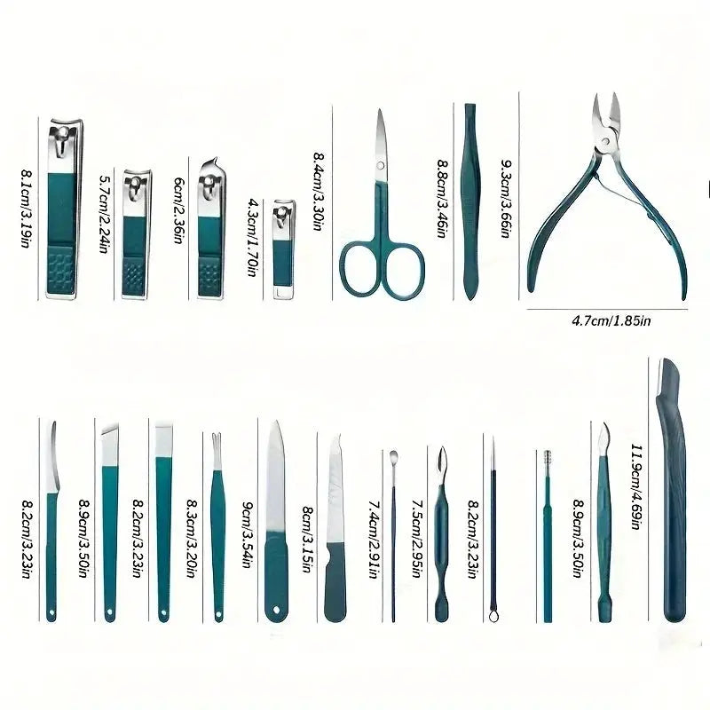 Simples Market professional 18-piece stainless steel manicure and pedicure kit with teal-handled tools