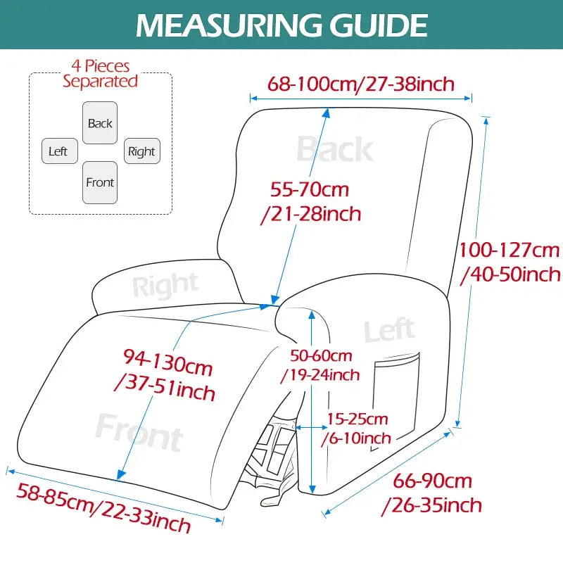 Simples Market recliner sofa cover 4-piece set; measurement guide for stretch spandex slipcovers