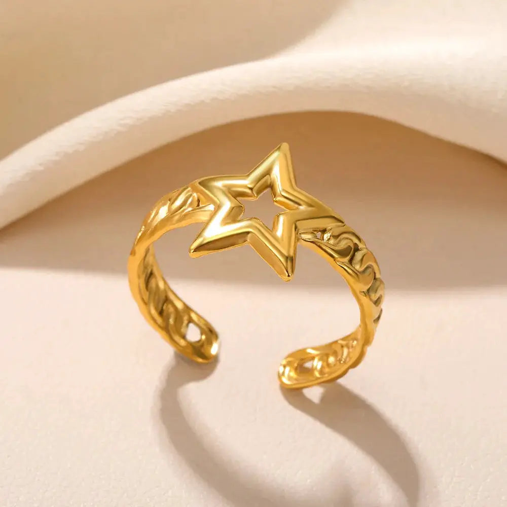 316L Stainless Steel Shell Rings For Women Adjustable Gold Color Little Star Open Rings Jewelry For Weddings Trendy