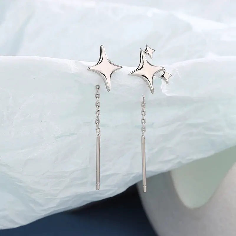 New Korean Style Star Drop Earrings With Tassel Chain Ear Wires For Women Jewelry