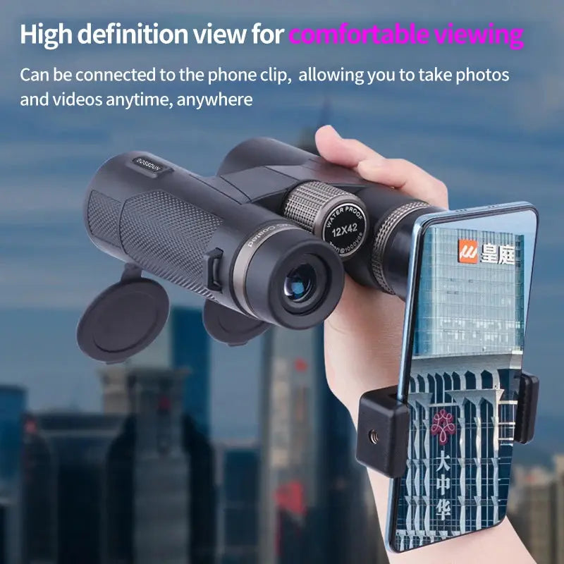 12x42 HD binoculars by Simples Market with black metal body and ED lens for birdwatching