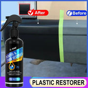 Plastic & Trim Restorer spray bottle by Simples Market, black bottle with blue label