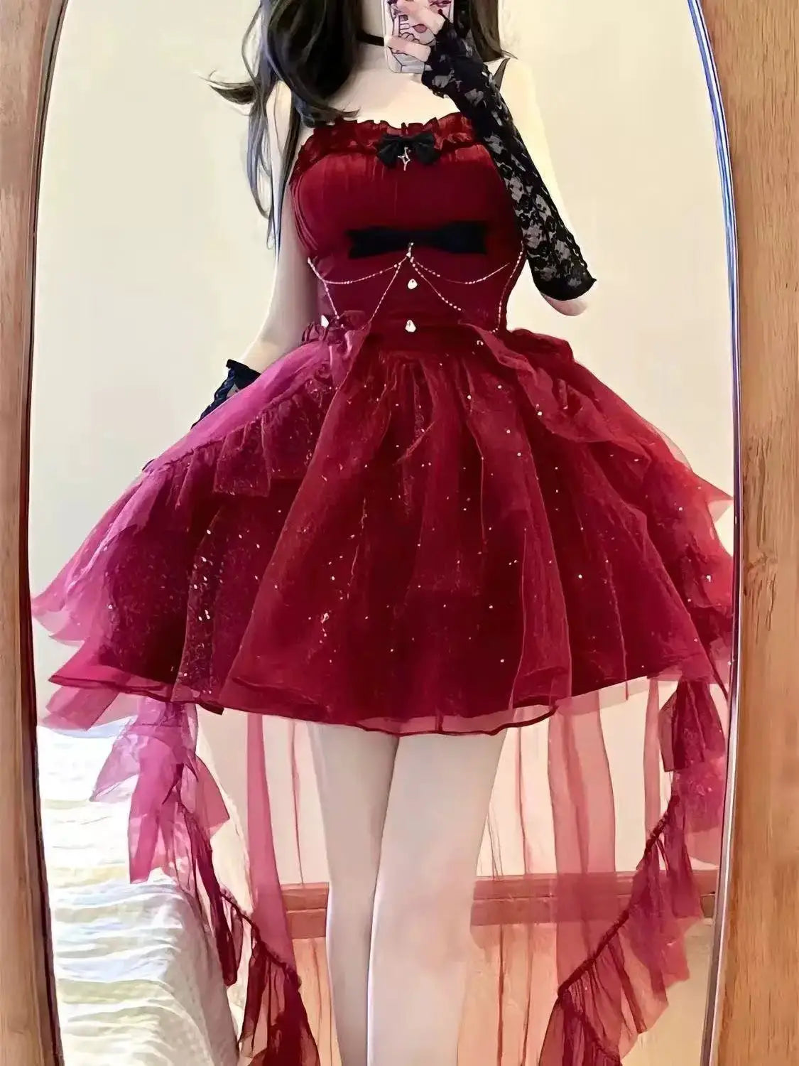 Gothic Y2K Sling Party Dress For Women Harajuku Retro Tulle Ruffles