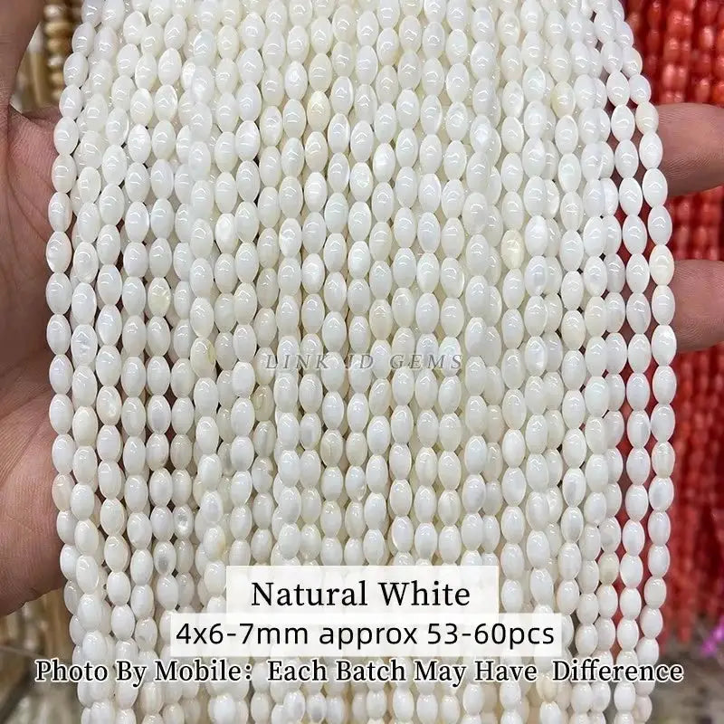 Natural white shell beads by Simples Market, irregular oval shapes, smooth finish, 4x6–7 mm, 53–60 pcs