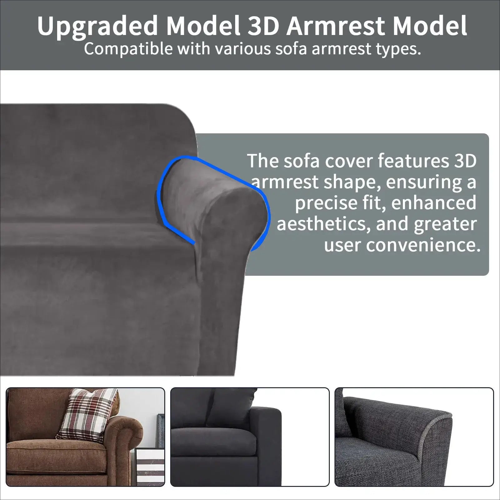 Velvet sofa cover by Simples Market in grey, elastic stretch for 1–4 seat L-shaped sofas.
