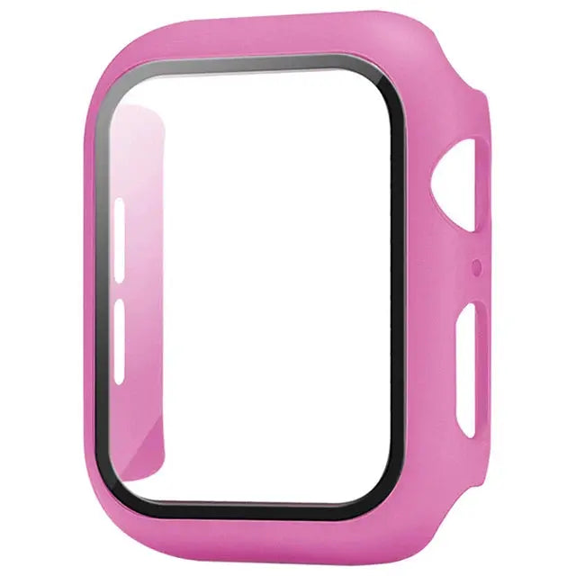 Apple Watch case by Simples Market in pink with glass screen protector, fits 40–46mm.