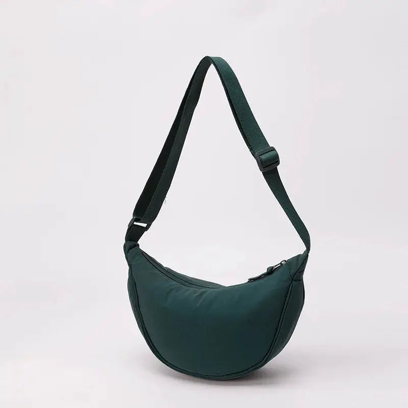 Nylon crossbody bag, crescent dumpling shape, dark green, adjustable strap, Simples Market