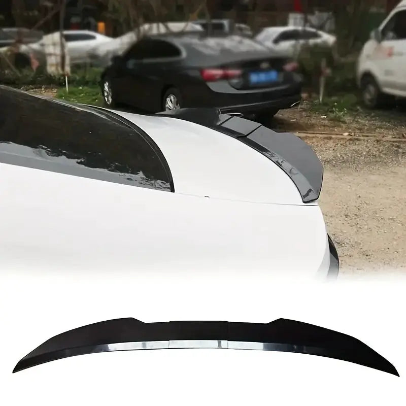 Universal 3-piece sedan rear trunk spoiler, adjustable 46–50 inch, black with chrome center trim