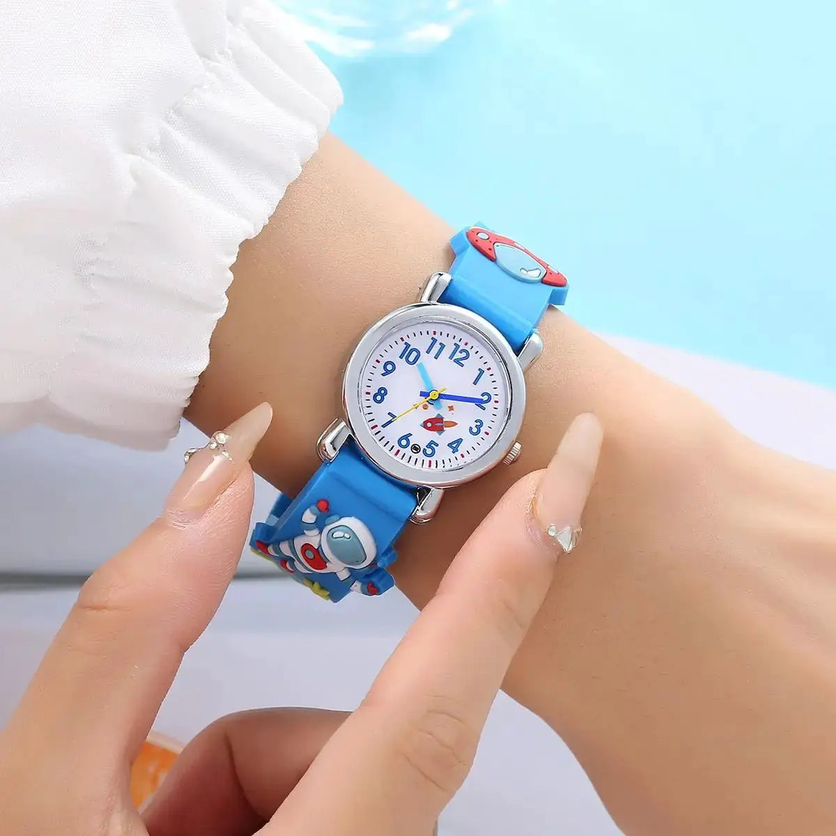 Kids Cartoon Astronaut UFO Quartz Watch With Durable Plastic Case And Soft PU Band