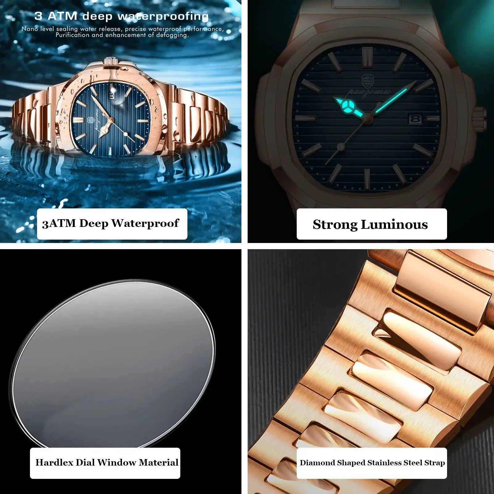2026 Mens Fashion Watch Stainless Steel Waterproof Luminous Dial Quartz Movement With Date And Week