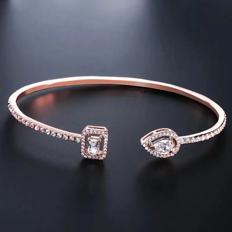 Luxury Geometry Gold Color Cuff Bangles For Women With Cubic Zirconia Bracelets For Party And Everyday Wear