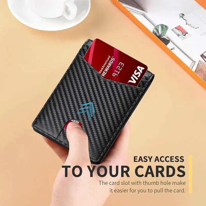 Men's wallet Ultra Thin RFID carbon fiber black with ID window, card slot easy access
