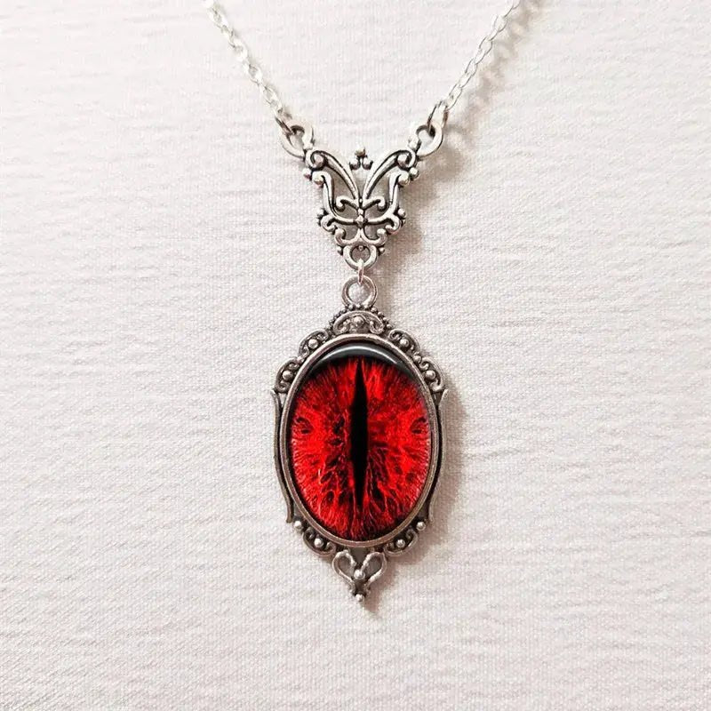 Gothic Blood Red Quartz Charm Necklace With Oval Pendant For Women Halloween Vampire Embossed Witch Jewelry Vintage Chokers - Simples Market