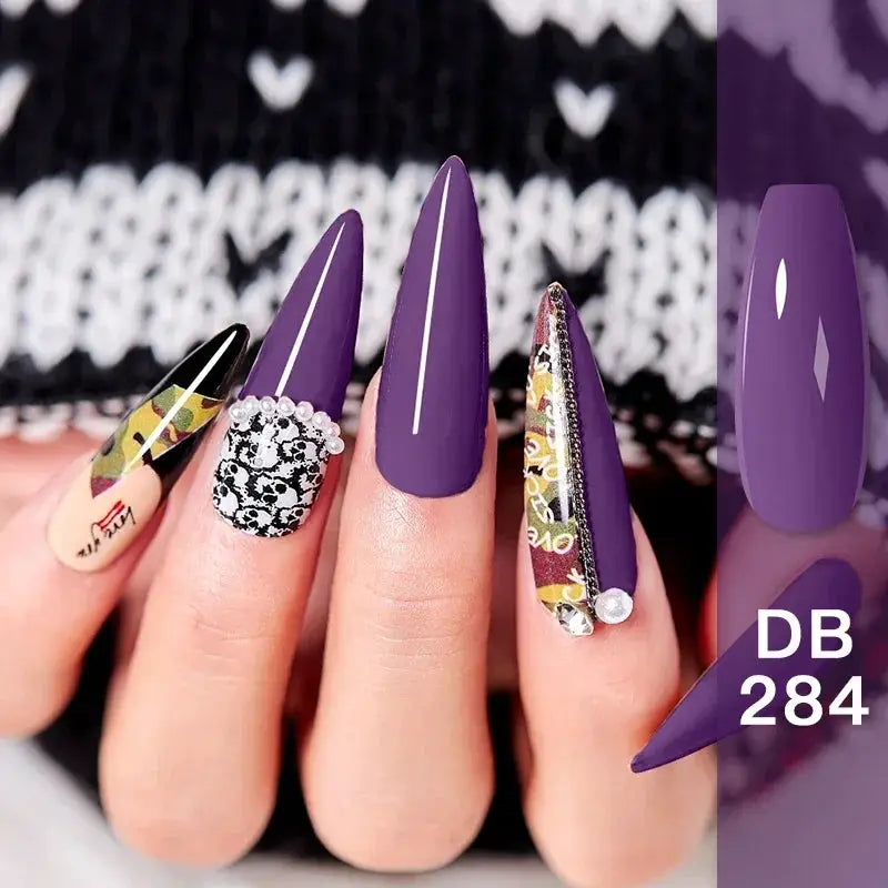 MTSSII 12-piece gel nail polish set; purple gel nails with rhinestone accents and decorative nail art
