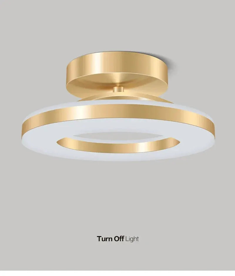 Modern LED ceiling lamp with gold and white circular rings for bedroom, living room, dining area