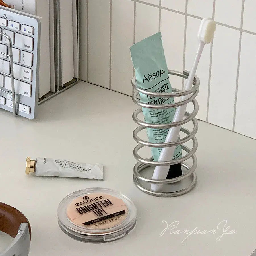 AuroraLux Stainless Steel Toothbrush Holder Rust Resistant Minimalist Bathroom Organizer For Countertop